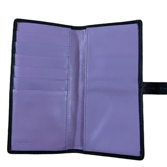 Coach ~ Black Wallet/Card holder ~ Lilac Interior ~ smooth leather ~ strap/snap - Picture 5 of 8